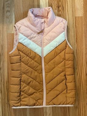 Colorblock Puffer Vest - Pink, White & Tan